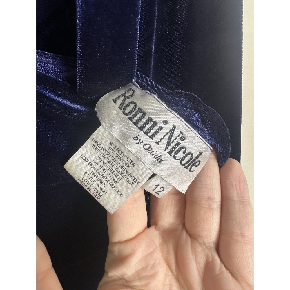 NWT Ronni Nicole Vtg Beaded Velvet Navy Blue Maxi Dress Sz 12 - Picture 4 of 8